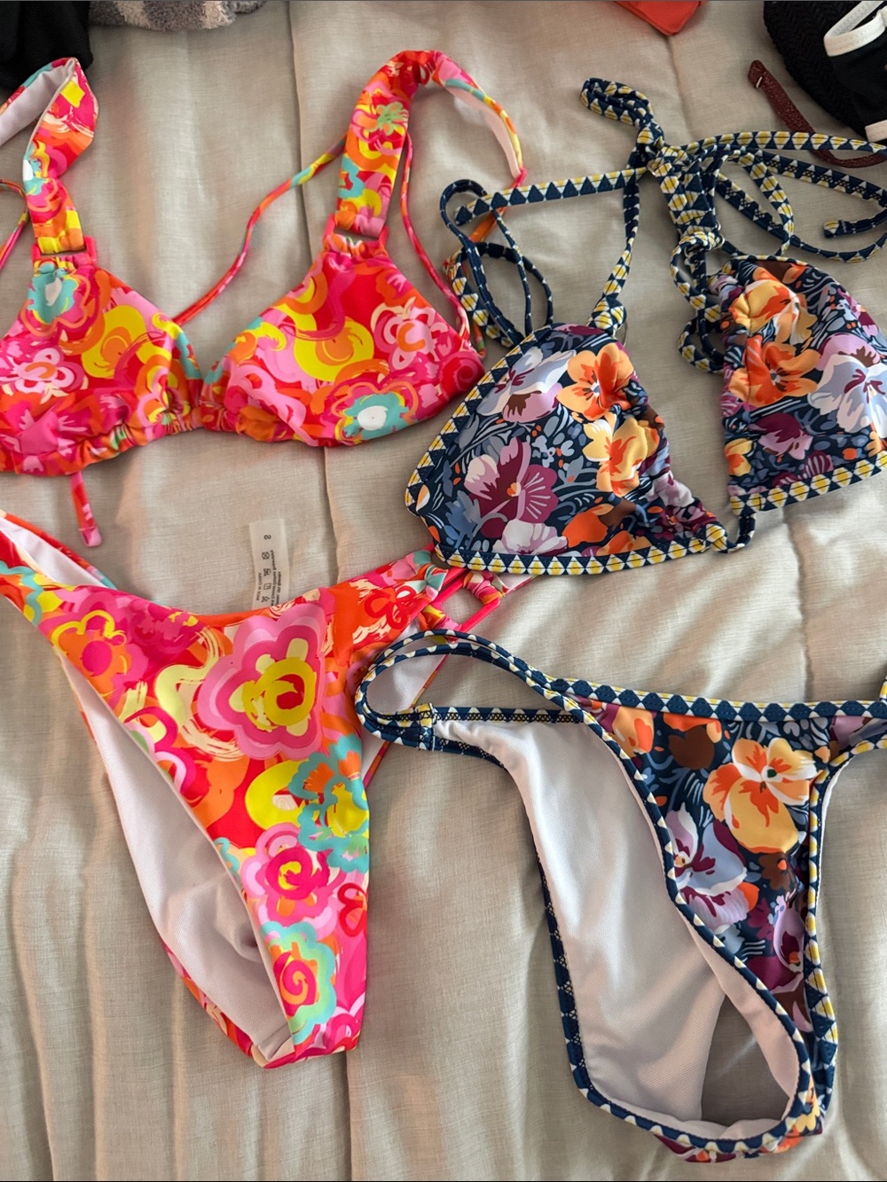SHEIN Neon Pink & Navy Floral Two-Piece Bikini Set